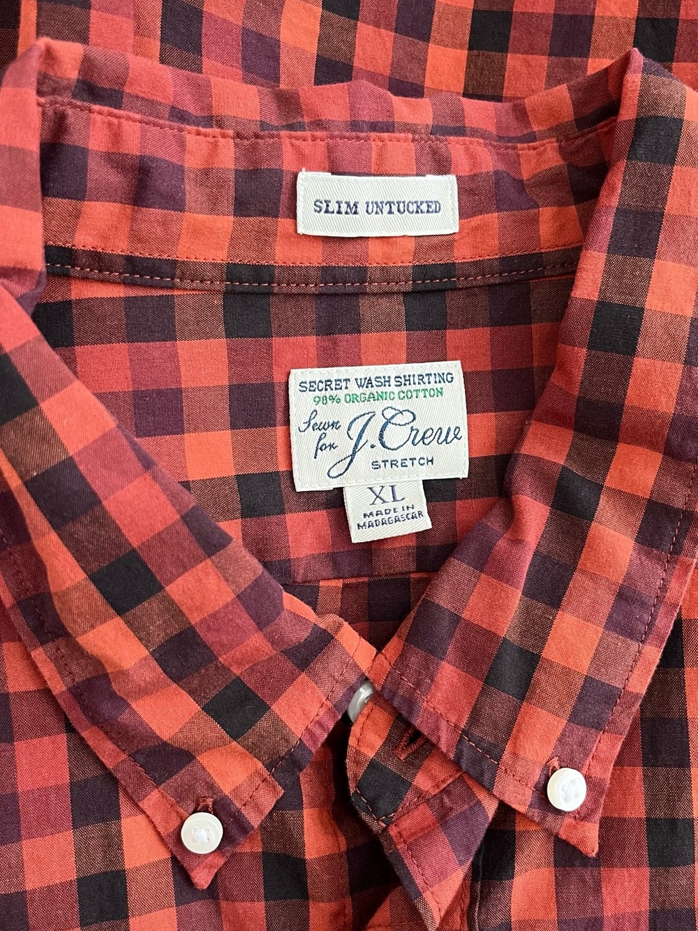 J. Crew Men's Orange and Black Classic Buffalo Check button down Shirt. XL